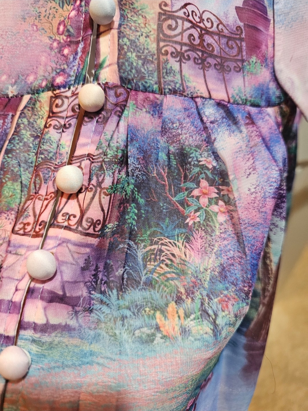Dalia Macphee Purple Multi Garden Print Mini Dress Xl Nwt Romantic Cottagecore — image 5 of 7